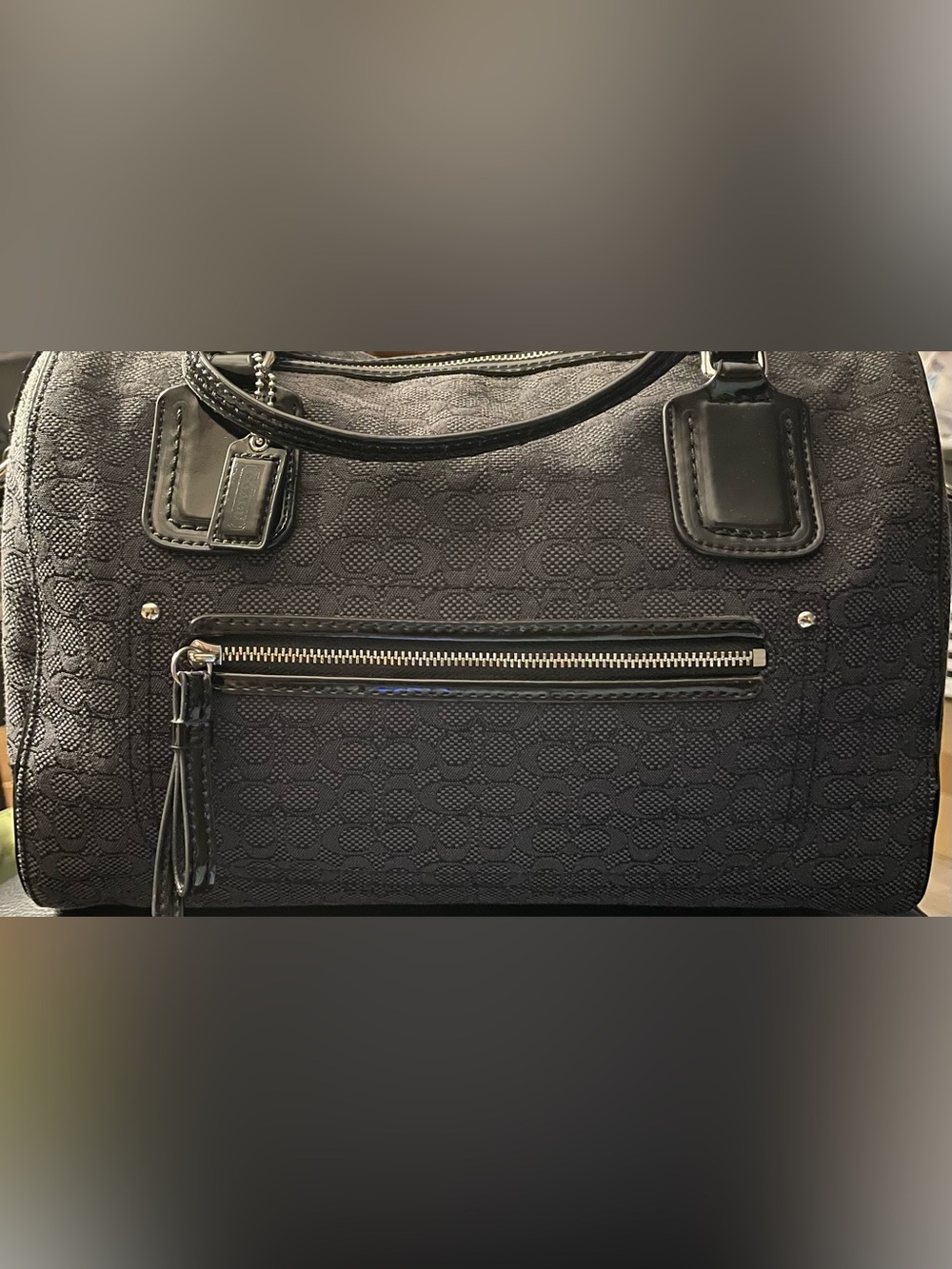Coach Black Logo-Embossed Dome Satchel EUC